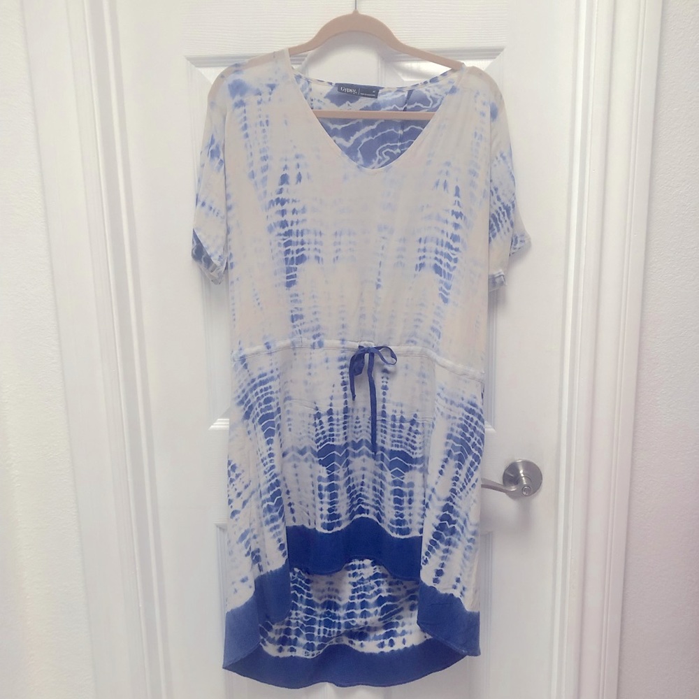 Gypsy 05 💯 silk tie die blue off white dress